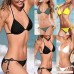 Funic Women Two Pieces Bandage Strappy Bikini Set Swimwear Self-Binding Beachwear Solid Swimsuit Black B07MV2J87N